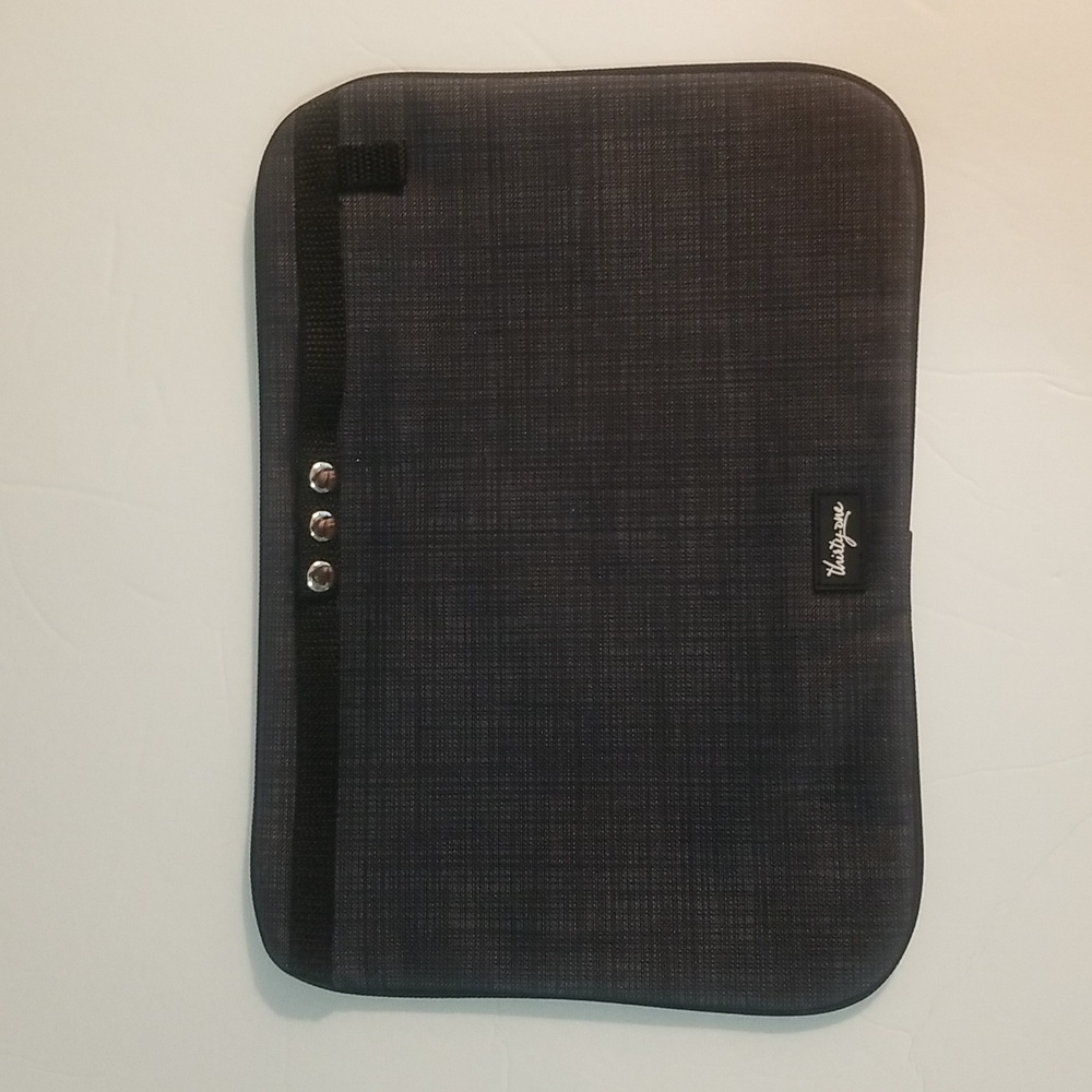 Thirty One pocket a tote gray plaid canvas large zippered snap on flat bag